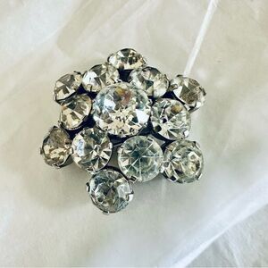 Vtg Austrian Crystal Brooch Silver Flower Rhinestone Retro Prong Set